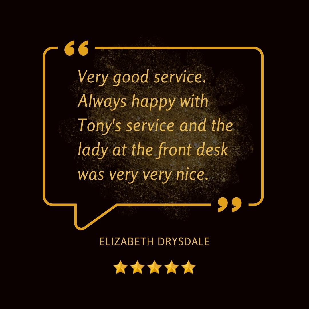 Elizabeth Drysdale client testimonial praising DJ Grigg Financial service and friendly staff